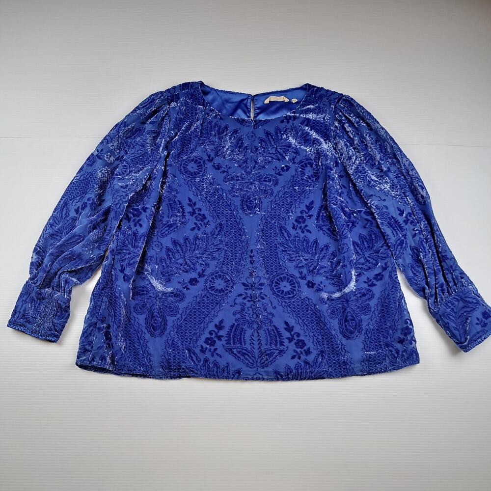 Soft Surroundings Blouse Womens Plus 2X Blue Burnout Velvet Floral Tunic Top